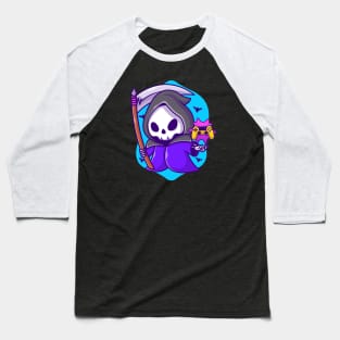 Cute Grim Reaper Gaming With Scythe Cartoon Baseball T-Shirt